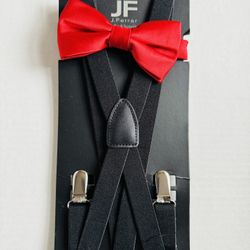 J. Ferrera Black Suspenders And Red Bow Tie