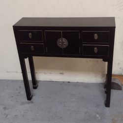 Black Lacquered Wood Console Table - Asian Inspired Design
