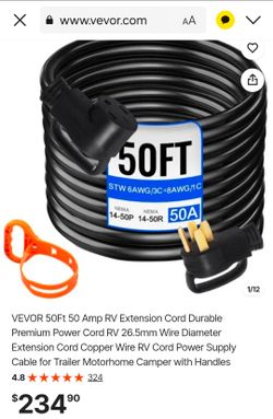VEVOR 50 Amp RV Extension Cord 50 Ft