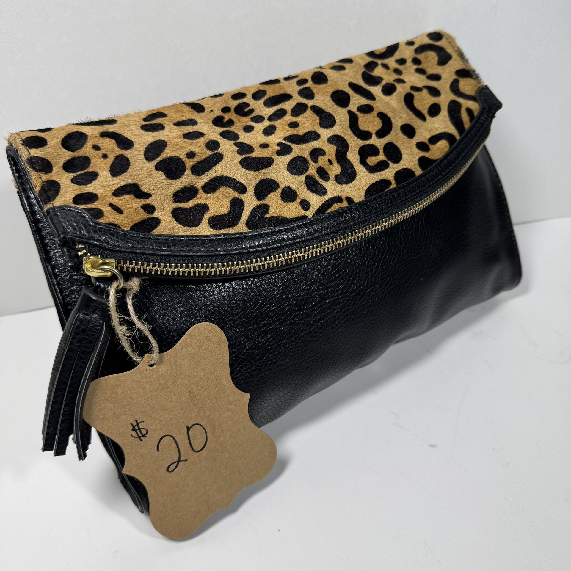 Express Leopard Hair handbag clutch pouch Vegan Leather