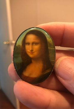 Vintage portrait Mona Lisa, Leonardo da Vinci pin, broach