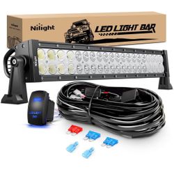 Nilight 22Inch 120W Spot Flood Combo Led Light Bar Off Road Driving Lights Boat Lights Fog Light 12V On/Off 5 Pin Rocker Switch Power 16AWG Wiring Har