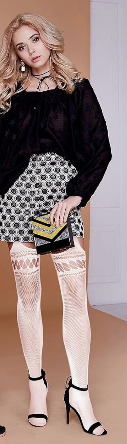 White Garter Fishnet Pantyhose