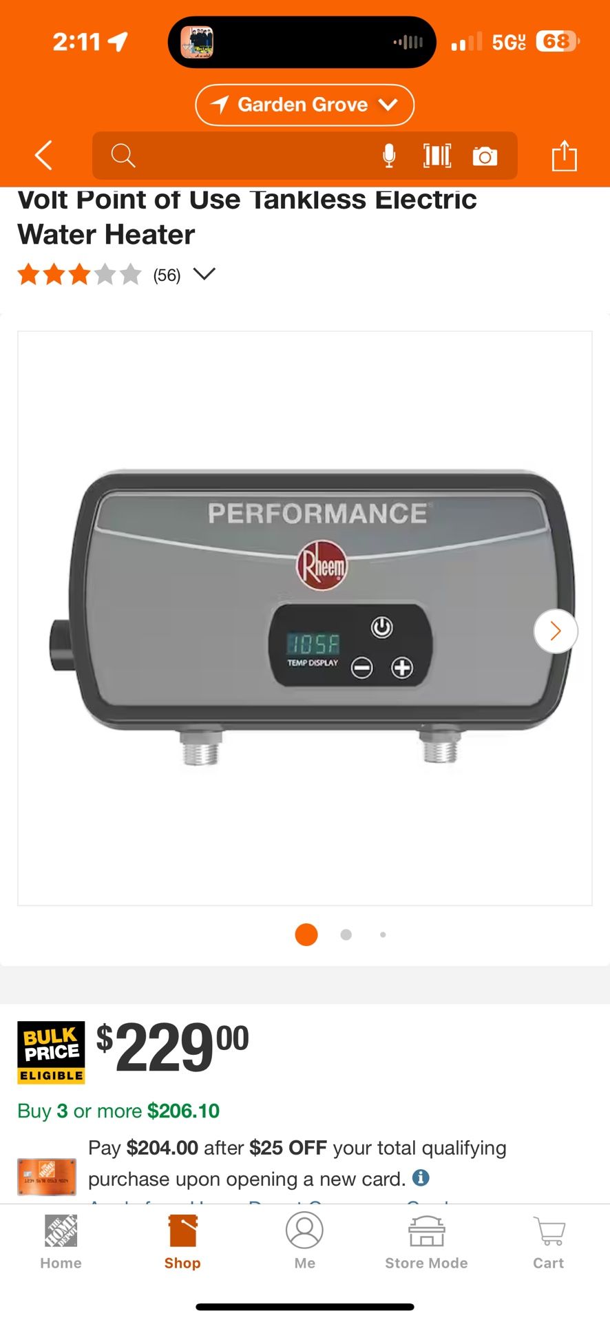 Rheem Performance 5.5 kW 1.6 GPM 240-Volt Point of Use Tankless Electric Water Heater