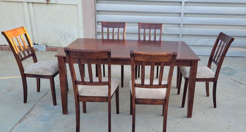 Dark Wood Color Dining Table With 6 Chairs