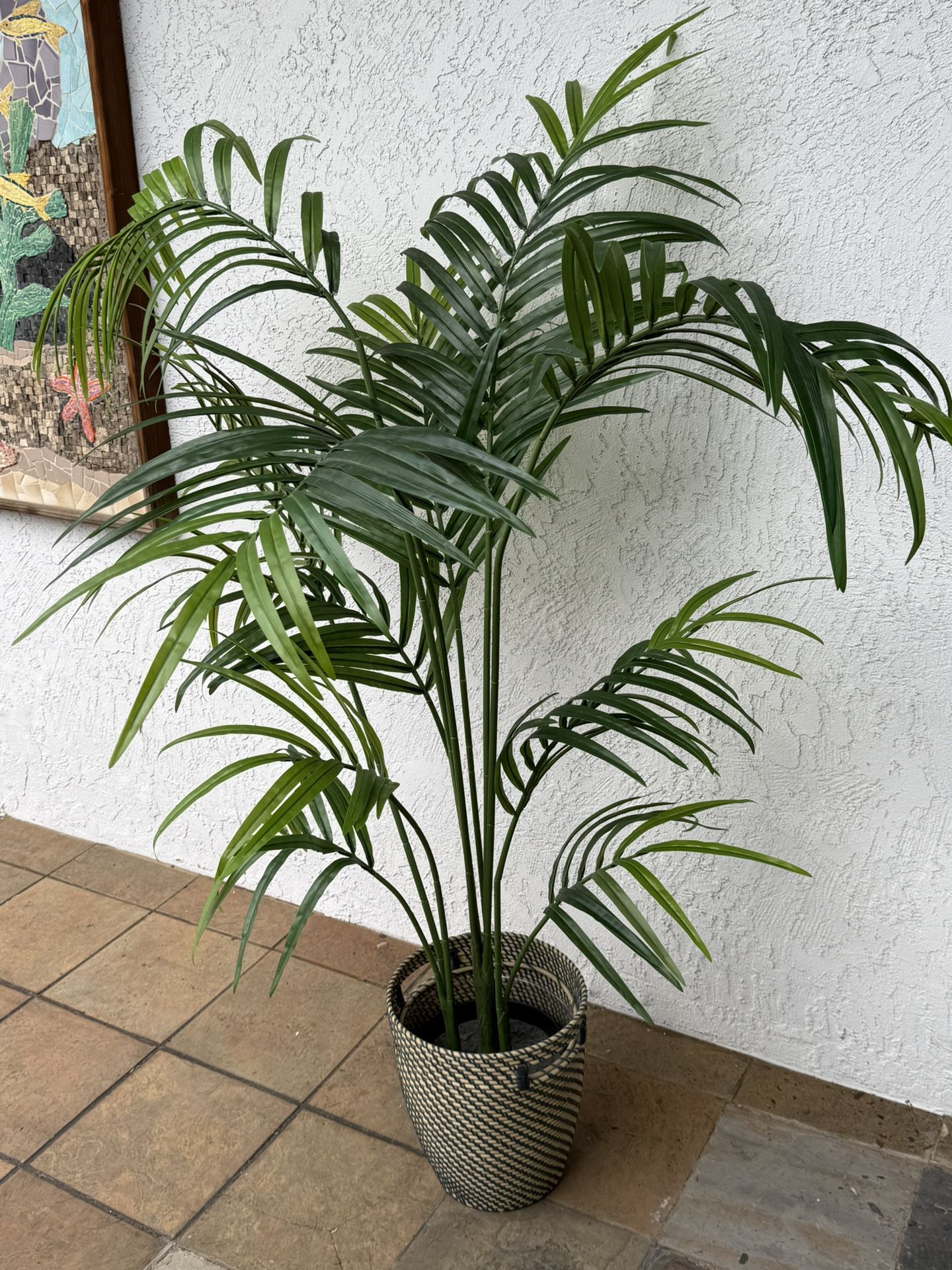 Large Artificial Plant Fake Palm Tree approx 4’ Tropical Palm Leaves Faux Palm Plants Tall Tree 