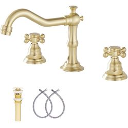 2 Handles Bathroom Faucet GGStudy Brushed Gold 2 Handles 3 Holes
