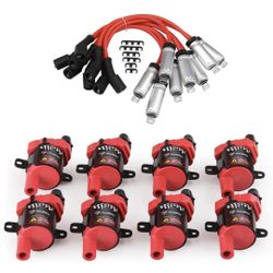 CarBole 8 Pack D585 Ignition Coil and 748UU 8mm Spark Plug Wires Set for GMC 4.8L 5.3L 5.7L 6.0L fits C1251 UF262,