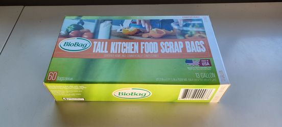BioBag Tall Kitchen Food Scrap Bags, 13 Gallon, 60 Count, 100% Certified, NON GMO