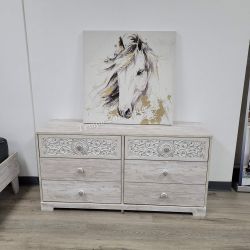 DRESSER, 6 DRAWERS DRESSER, KIDS ROOM, WHITEWASH - [NEW]