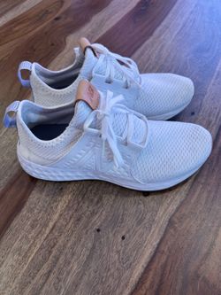 New Balance White Sneakers with Tan Tongue Tab