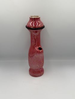 Vintage 70s Pink Iridescent Ceramic Bud Vase Sculptural Studio Pottery