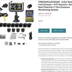 EEZ TPMS Color Monitor,  12 Sensors And Booster