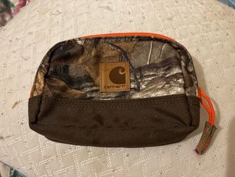 Carhartt WiP Work In Progress Necessities Pouch In Real Tree Camo Orange Zipper
