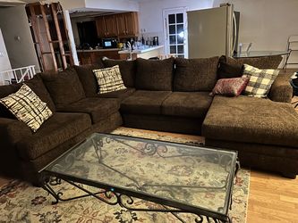 Large Brown Sectional Sofa with Chaise