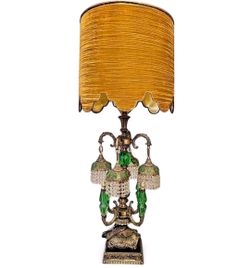 Rare Loevski Lamp Green Lucite Crystal Beaded & Brass Hollywood Regency MCM 47" Kendall area