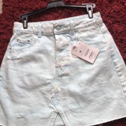 Turquoise Washed Denim Skirt