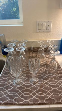 Set of 13 crystal water and wine glasses