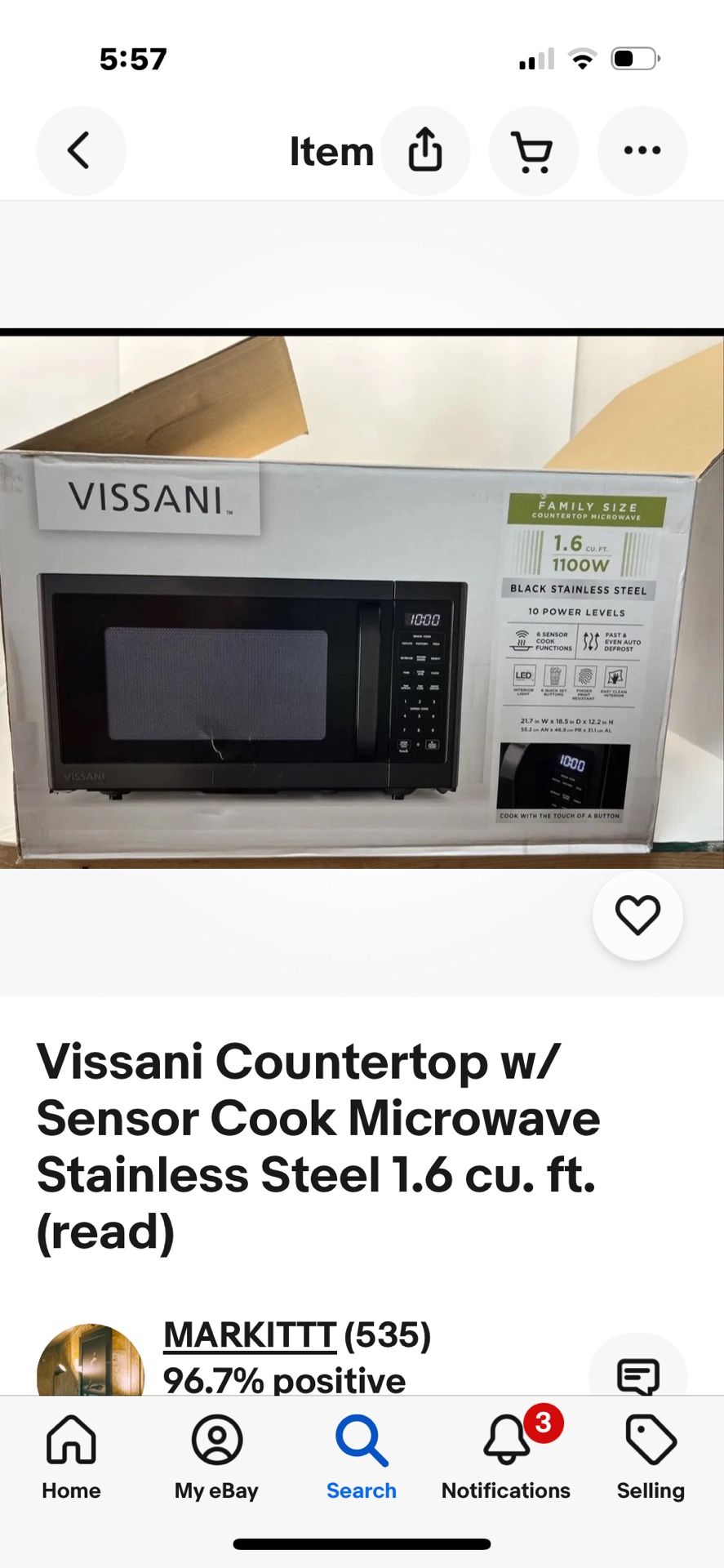 Vissani 1100W 1.6 cu. ft. Countertop Microwave