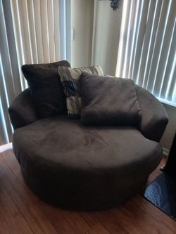 Oversized Round Swivel Chair Dark Brown