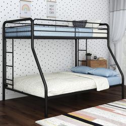 Metal Bunk Bed with Secured Ladders, Twin/Full, Black