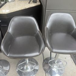 Grey Color Faux Leather with Contrasting Stitching Alan Adjustable Height Swivel Bar Stool (Set of 2)