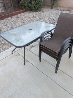 Outdoor Patio Set - Glass Table & 4 Stacking Chairs