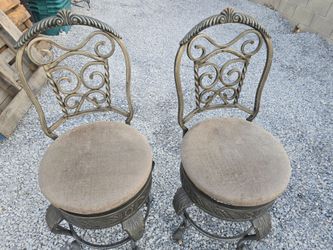 Pair of Ornate Metal Swivel Bar Stools