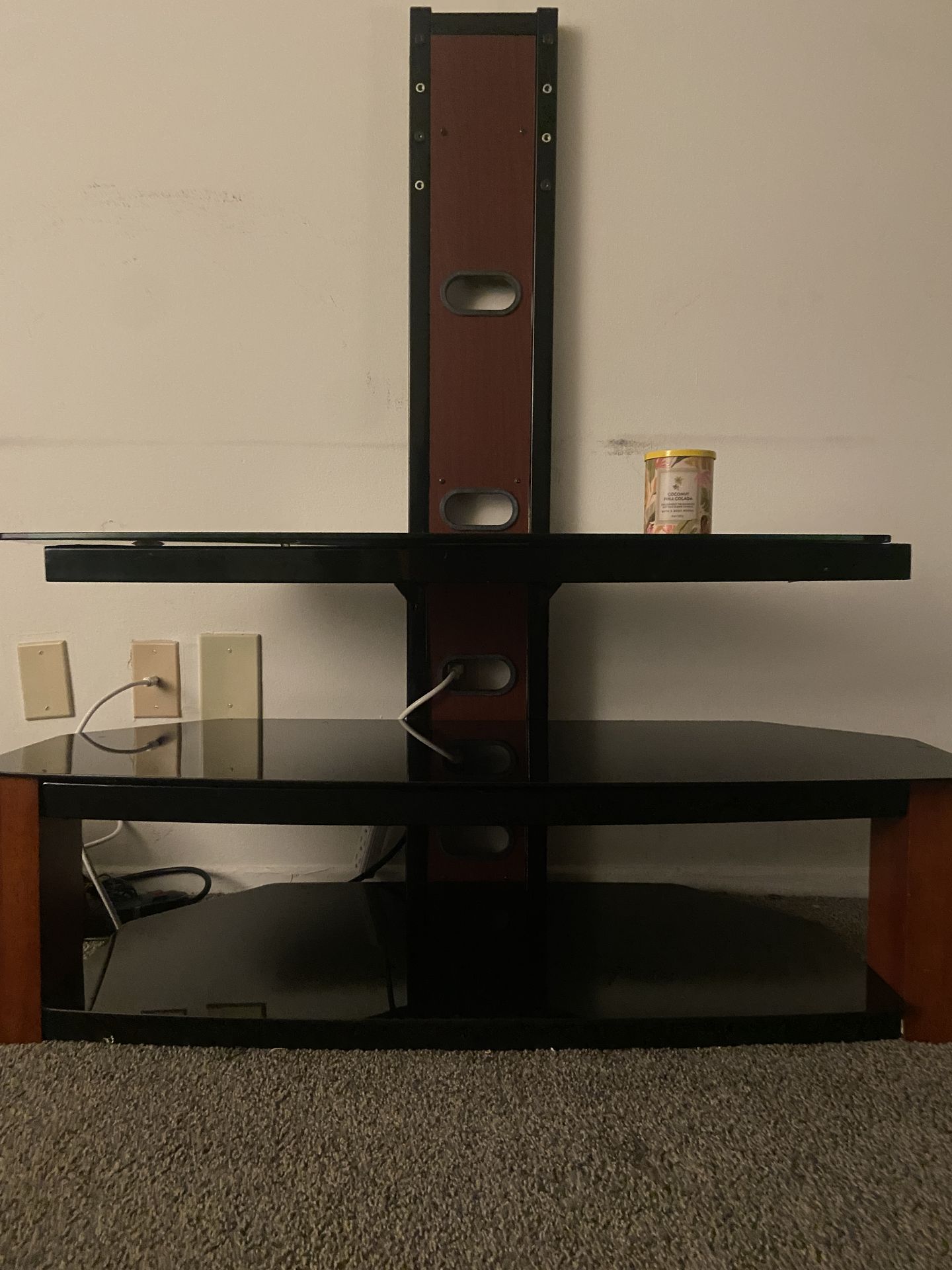TV Stand (Wood and Black Glass)