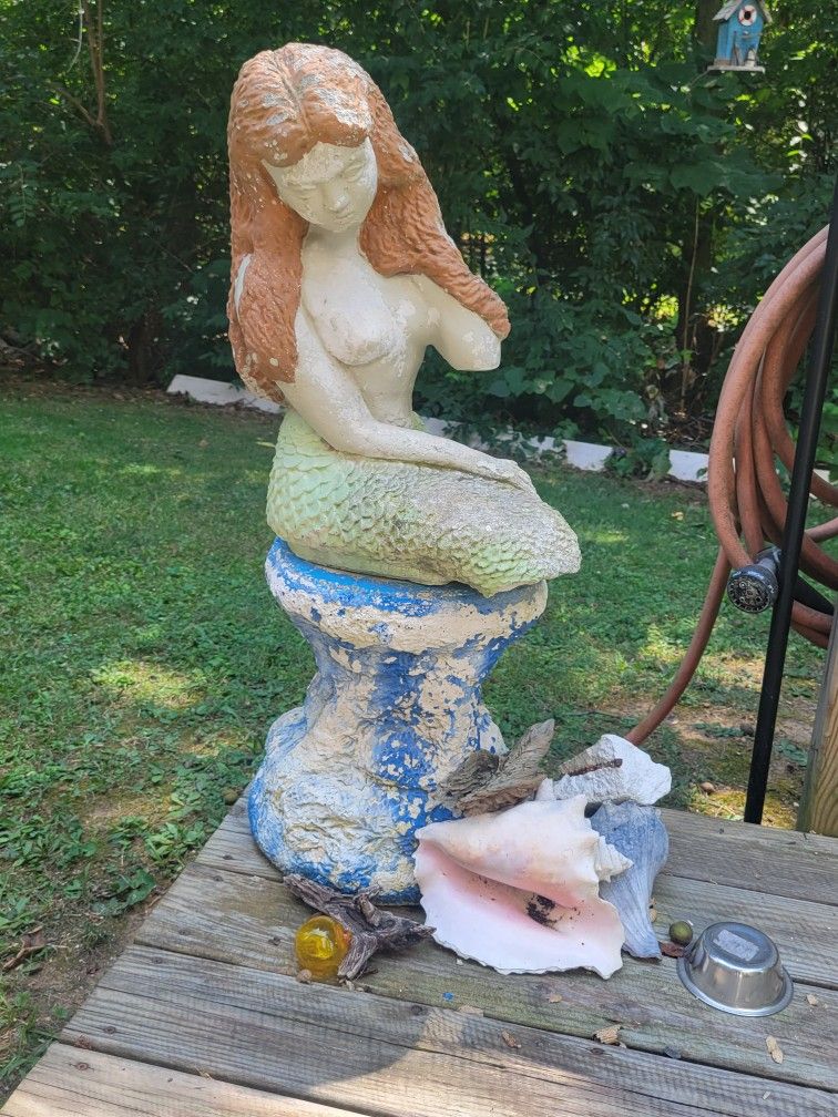 Antique Concrete Mermaid (2) Piece.