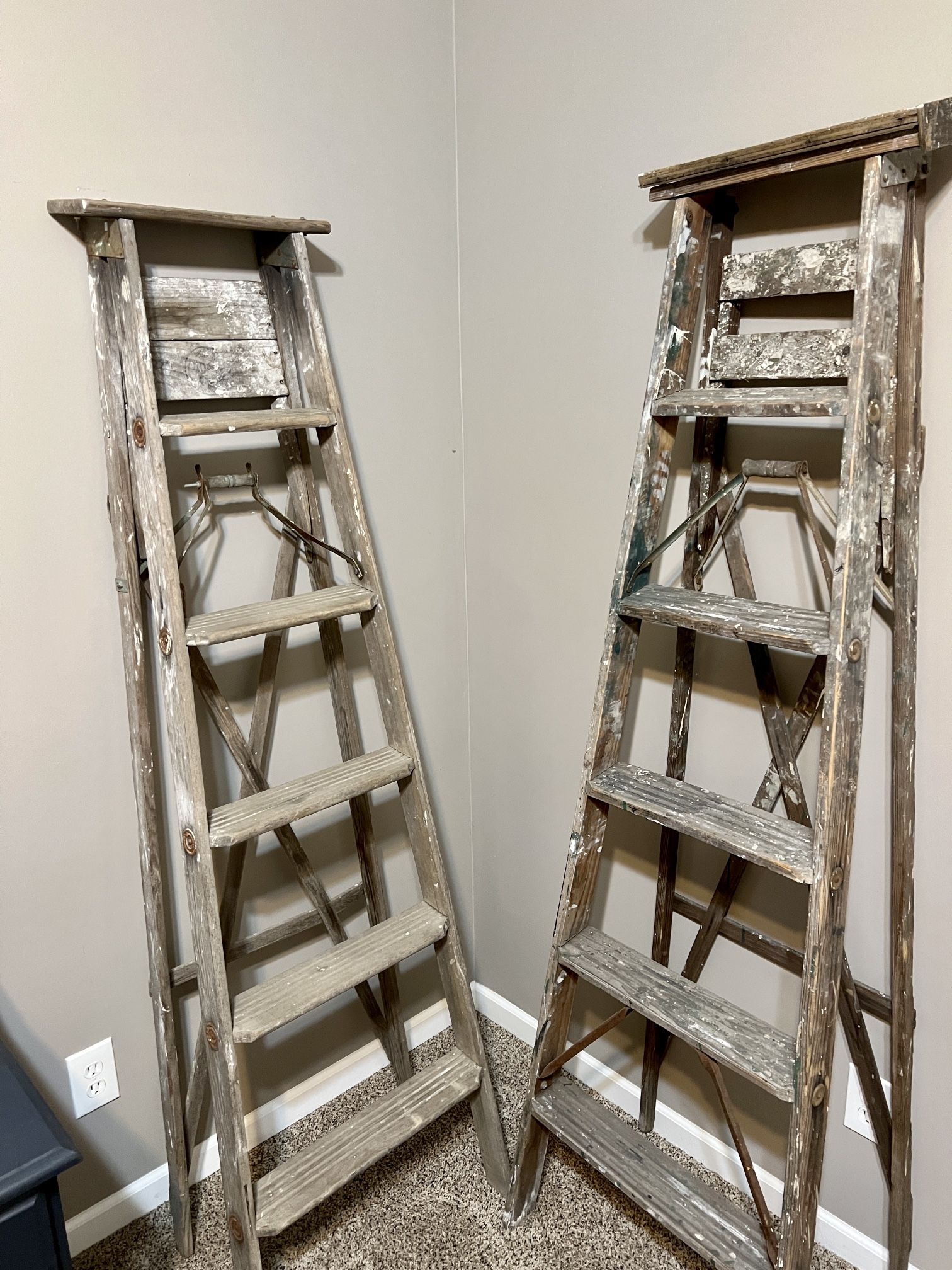 Pair Of Rustic Antique Wood Ladders