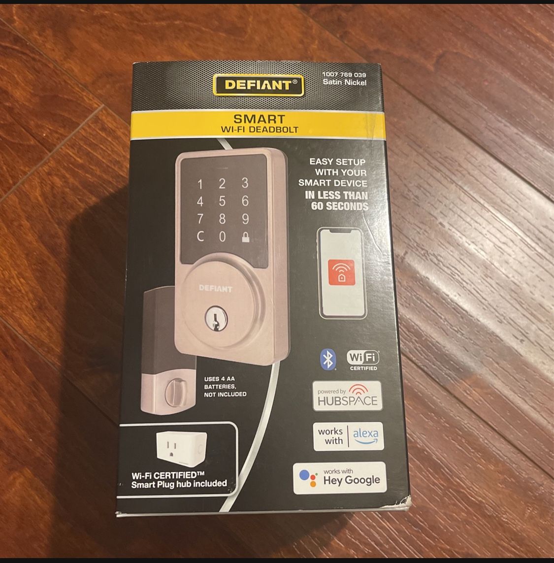  Door Lock- Square Satin Nickel Smart Wi-Fi Deadbolt Powered by Hubspace