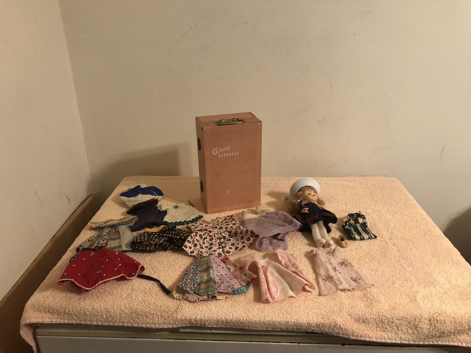 Vintage 1950’s Ginny Doll Trunk With 1977 Vogue Ginny Doll Ginny Hangers & More
