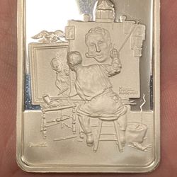 1976 Norman Rockwell "Triple Self Portrait" loz 999 Silver Bar by Hamilton Mint