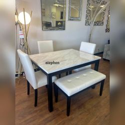 5 piece faux marble top dining table set