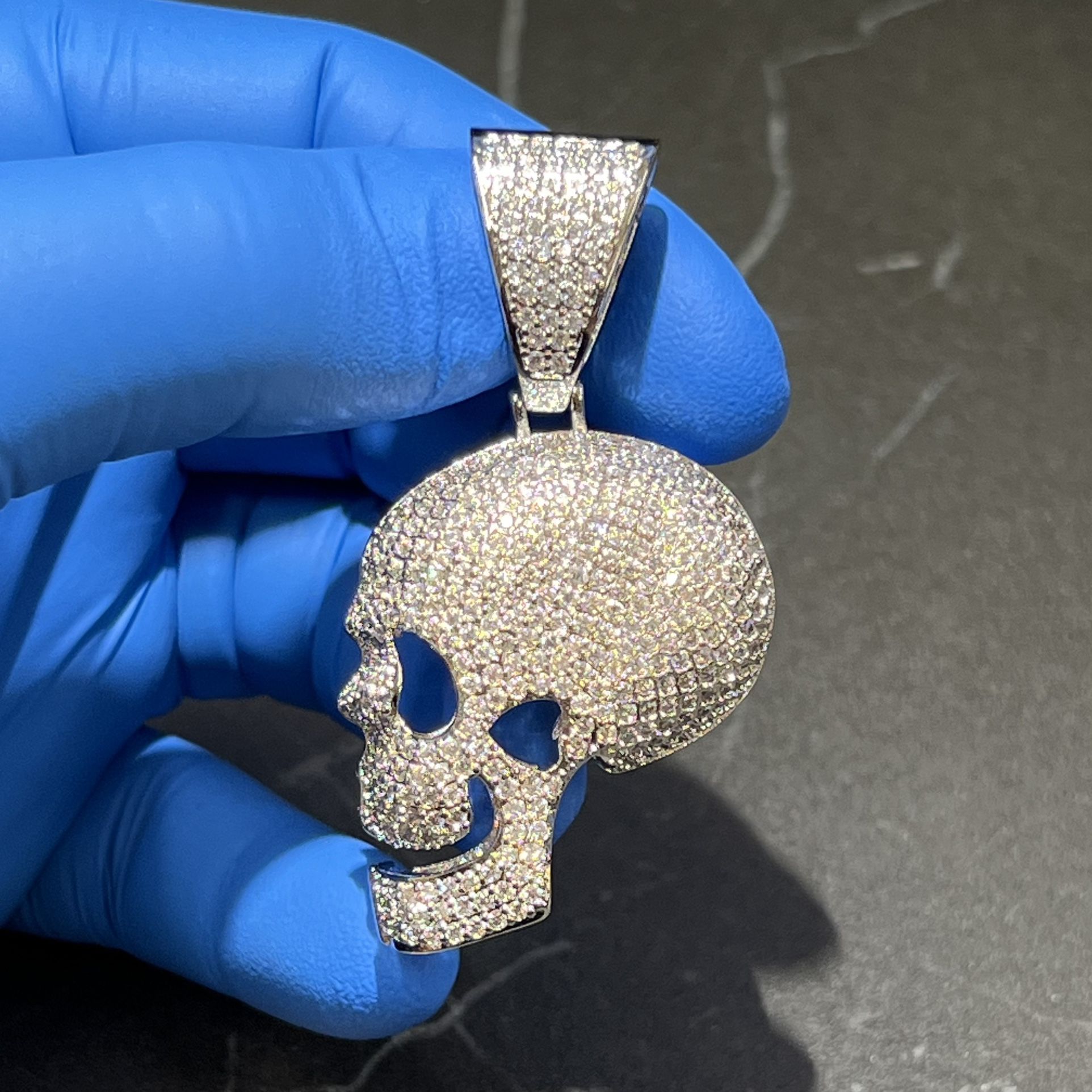 14K WHITE GOLD FILLED VVS CZ SKULL PENDANT