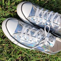 Silver Converse Chuck Taylor Lo Iridescent, Size 9 Womens 