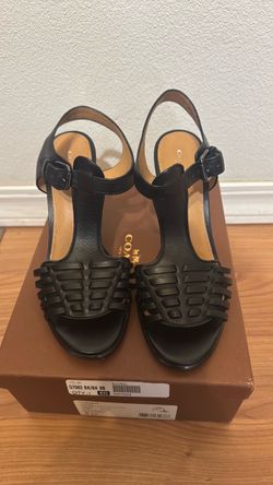 Coach Black Leather Strappy Heeled Sandals