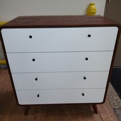 Brown and white Mid-century Style Chest with 4 drawers (New in box)