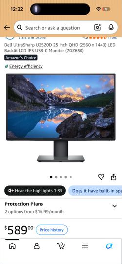 Dell UltraSharp U2520D 25-Inch QHD IPS Monitor