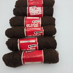 6 DuPont Orlon Acrylic Yarn 117  Brown  - Knitting Worsted Size - 4 Fold Zayre