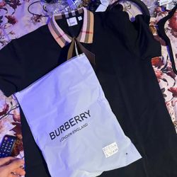 Black Burberry Polo Size L 