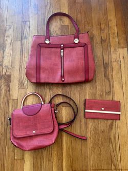 3 Pieces Red Faux Leather Purse, Wallet, Crossbody Bag
