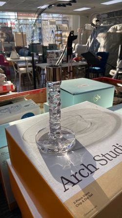 Crystal Glass Candlestick Holder with Silver Top