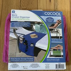 O2COOL Boca Pink Chaise Lounge Organizer - Brand New - Terry Cloth