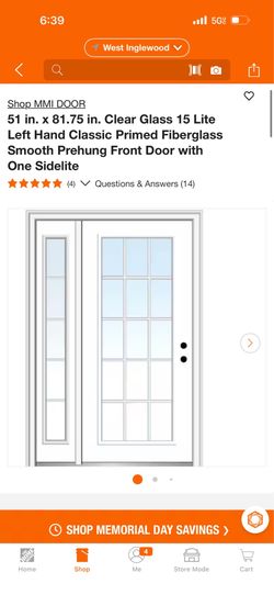 MMI DOOR 51 in. x 81.75 in. Clear Glass 15 Lite Left Hand Classic Primed Fiberglass Smooth Prehung Front Door with One Sidelite