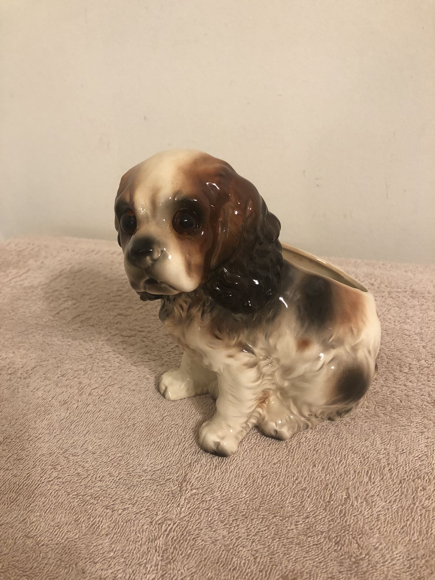 Vintage Lefton Cocker Spaniel Planter #H4625 Made In Japan Glass Eyes