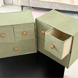 Set of 2 Sage Green Fabric Storage Organizers – Drawer Box + Zipper Cube, Like New