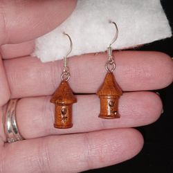 Adorable and Priceless Micro Stained Wood Bird House Earrings