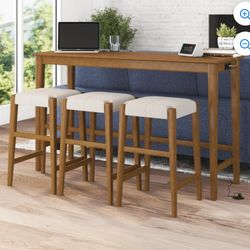 DHP Dallon Sofa Table with 3 Stools and USB Charger, Blonde free delivery